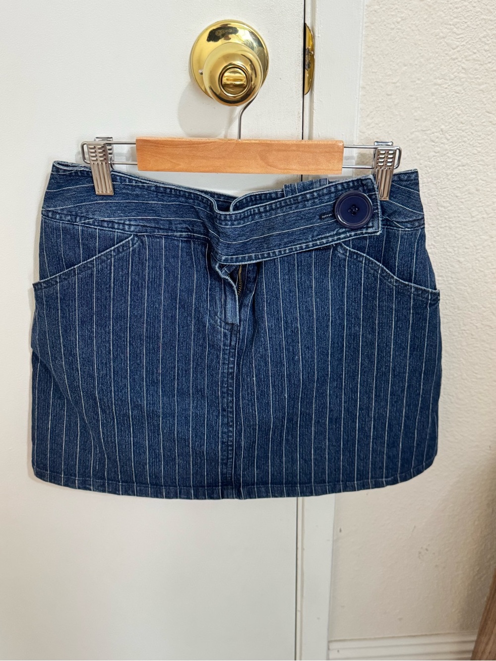 Dark Blue Pinstripe Denim Mini Skirt